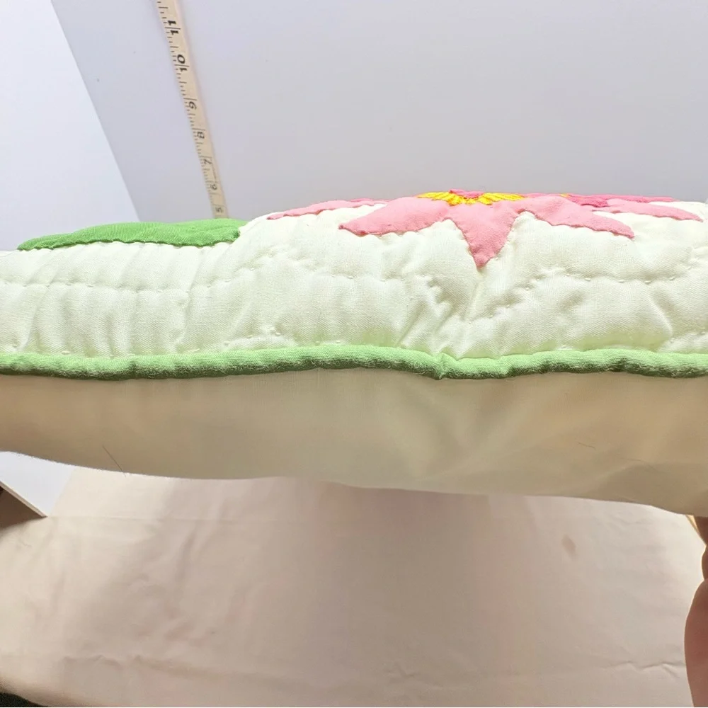 Handmade Quilted Pillow Pink /Green I think protea Design.